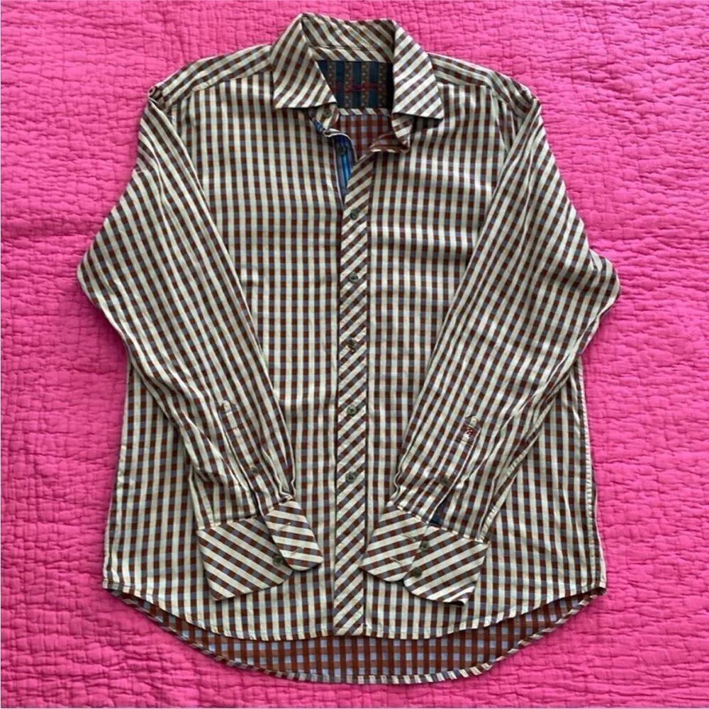 Robert Graham Classic Checkered Button-Down Shirt - Brown and White, XL